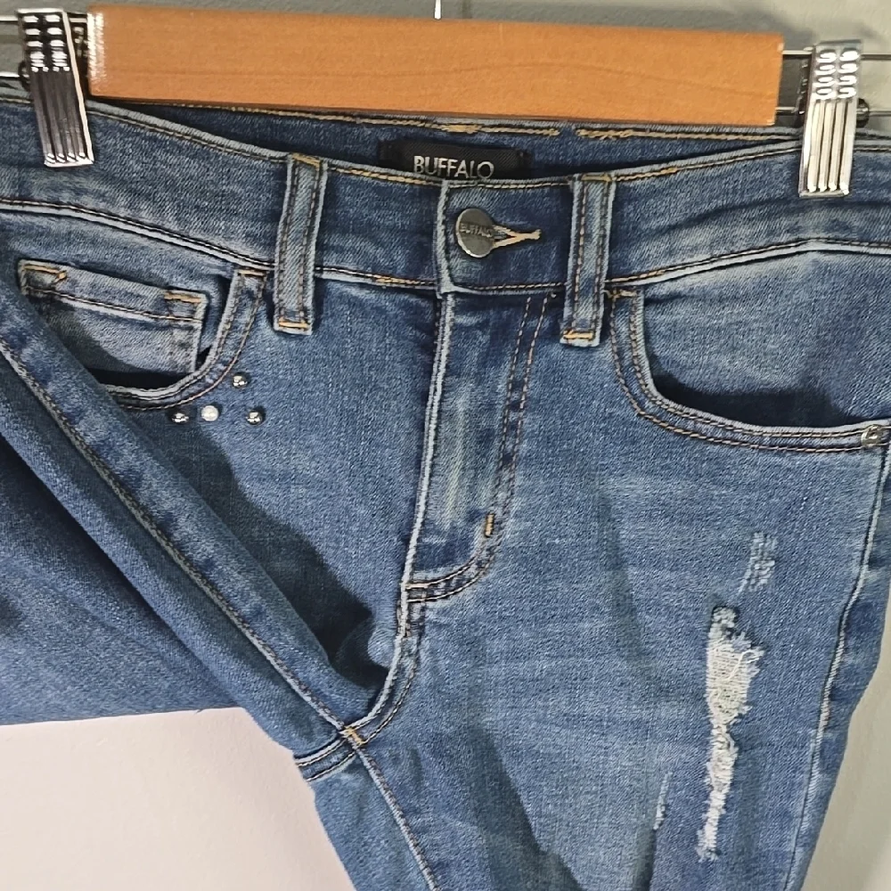 Buffalo David Bitton Jeans Womens Size 2 Blue Distressed Embellished Details - Picture 7 of 16